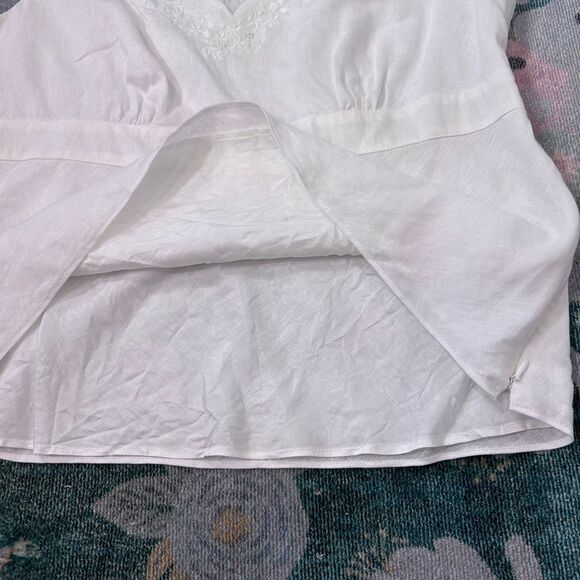 Ann Taylor Top Vintage Linen 12 White Sleeveless Embroidered Scallop V Blouse - Picture 14 of 15